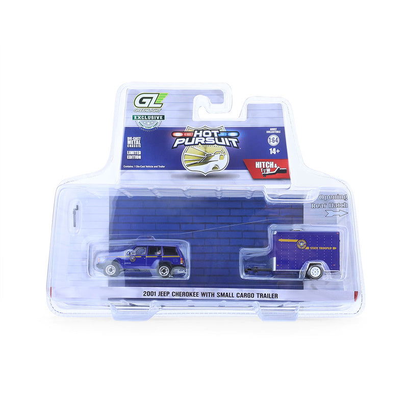 1/64 2001 Jeep Cherokee with Small Cargo Trailer, New York State Police, Hot Pursuit Hitch & Tow Series 1