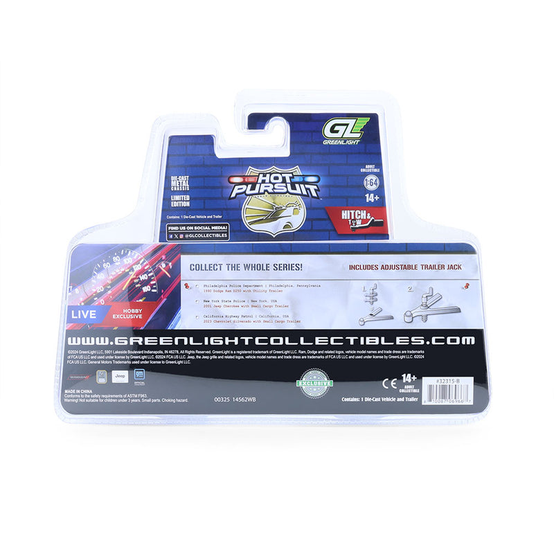 1/64 2001 Jeep Cherokee with Small Cargo Trailer, New York State Police, Hot Pursuit Hitch & Tow Series 1