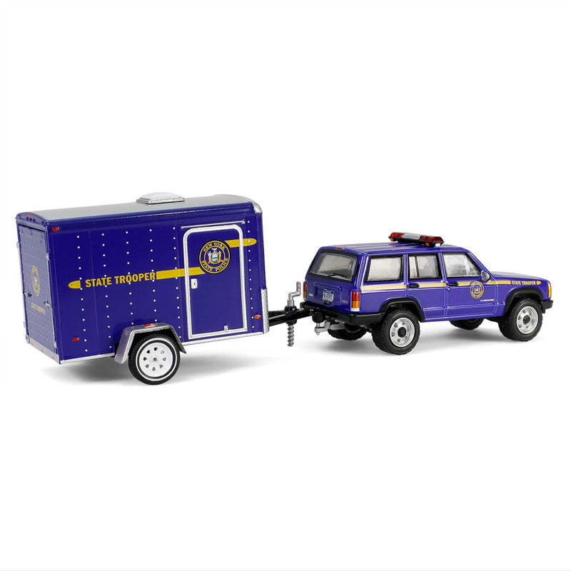 1/64 2001 Jeep Cherokee with Small Cargo Trailer, New York State Police, Hot Pursuit Hitch & Tow Series 1