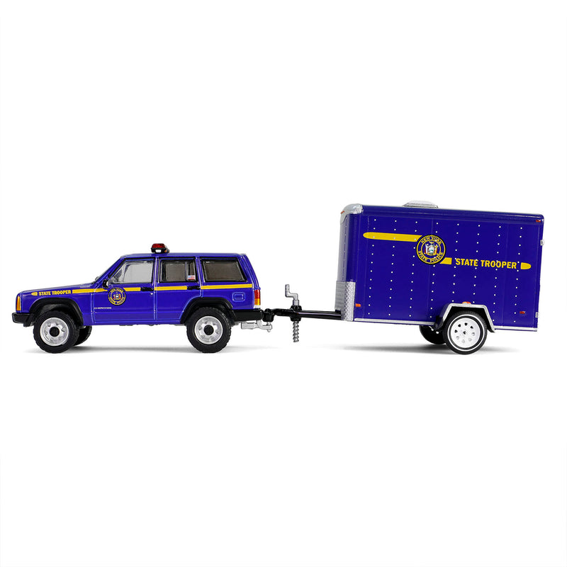 1/64 2001 Jeep Cherokee with Small Cargo Trailer, New York State Police, Hot Pursuit Hitch & Tow Series 1