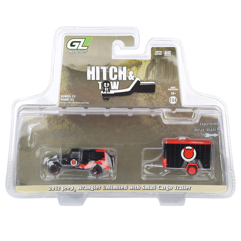 1/64 2012 Jeep Wrangler Unlimited with Small Cargo Trailer, Diablo Sport, Hitch & Tow Series 33