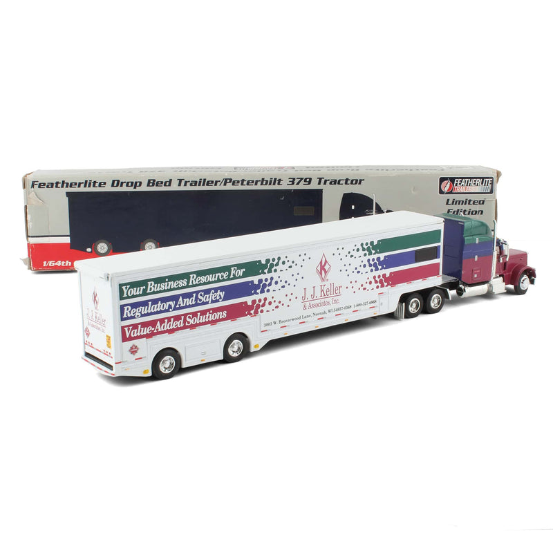 1/64 JJ Keller & Associates Inc Peterbilt 379 Semi with Featherlite Drop Bed Trailer by SpecCast