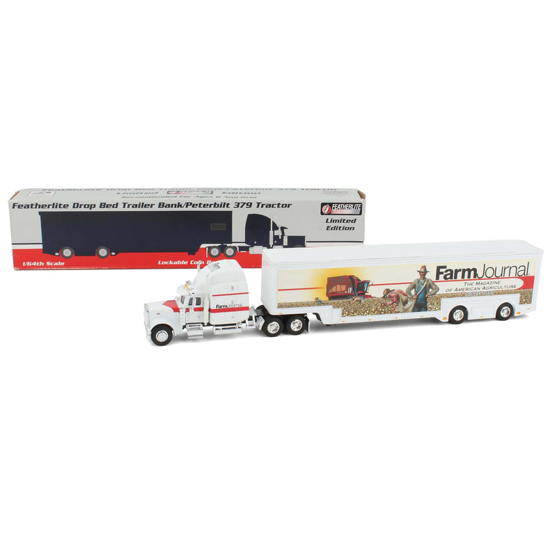 1/64 Peterbilt 379 Semi with Featherlite Drop Bed Trailer Bank by SpecCast, Farm Journal Cotton