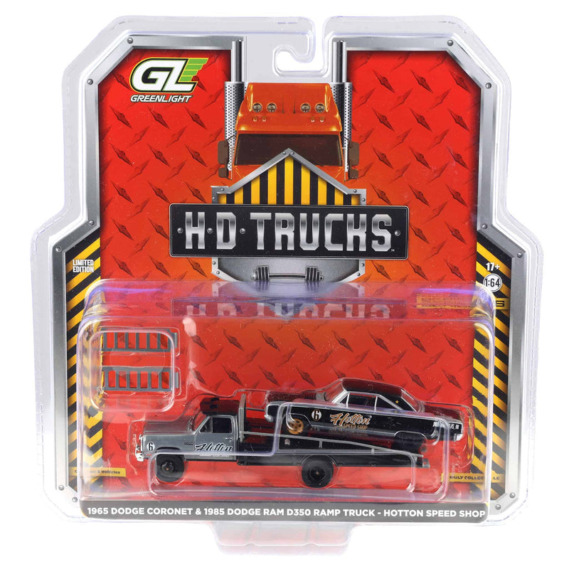 Raw Chase Unit ~ 1/64 1985 Dodge Ram D350 Ramp Truck with 1965 Dodge Coronet, Ramchargers, H.D. Trucks Series 26