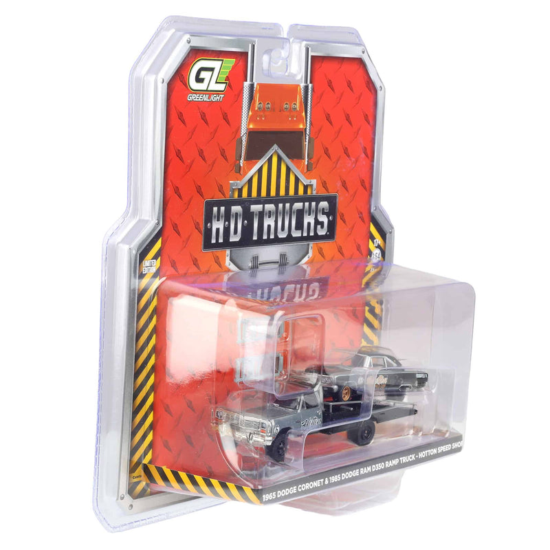 Raw Chase Unit ~ 1/64 1985 Dodge Ram D350 Ramp Truck with 1965 Dodge Coronet, Ramchargers, H.D. Trucks Series 26