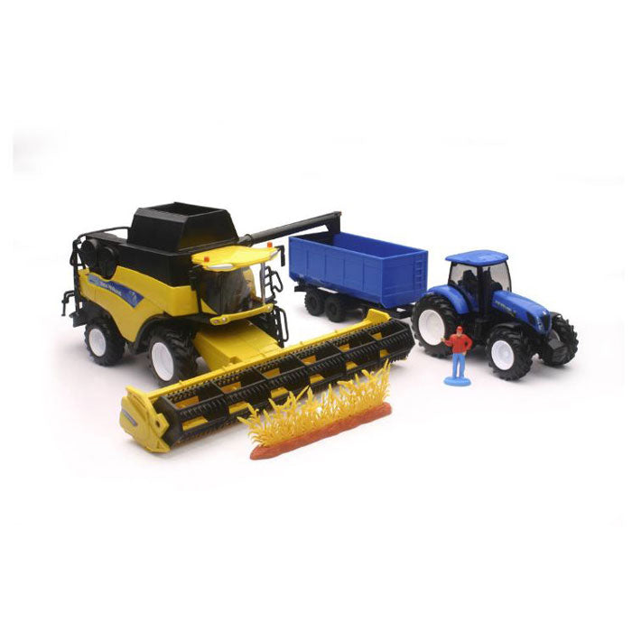 1/32 New Holland Combine, Tractor & Grain Cart by New Ray