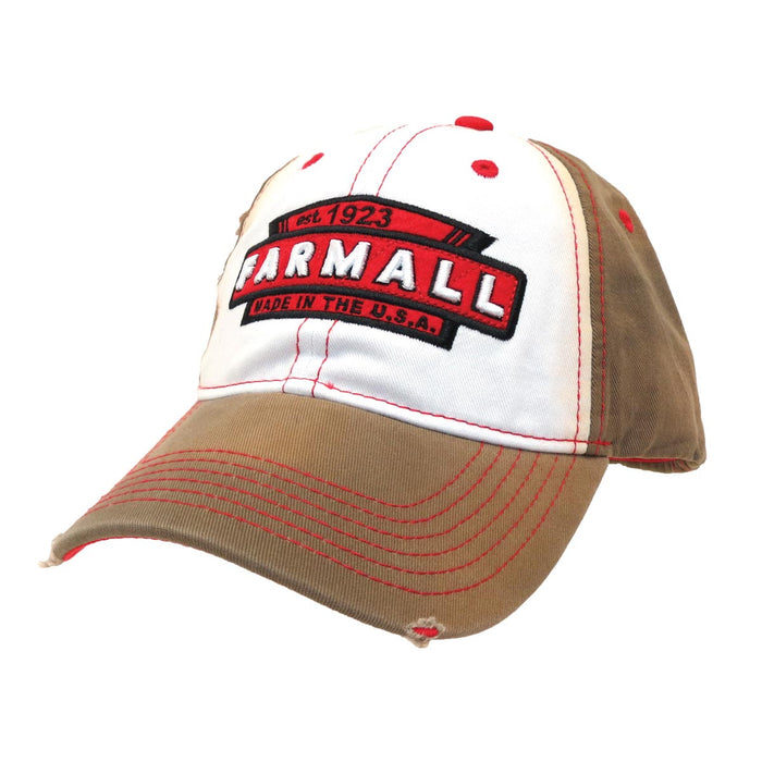 Farmall Stained White & Tan Distressed Cap w/ Twill Front & 3D Logo