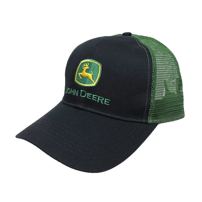 John Deere Logo Cap, Black with Green Mesh Back
