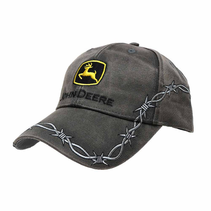 John Deere Waxed Cotton Charcoal Hat with Barbed Wire Embroidery