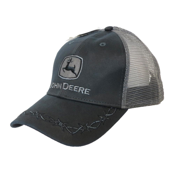 John Deere Barbwire Oilskin Black Mesh Cap