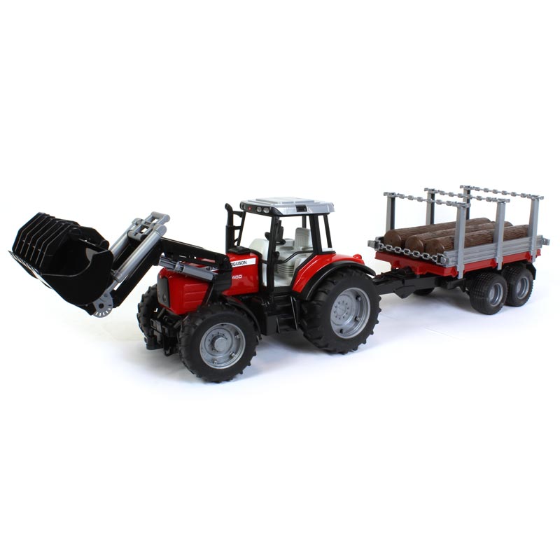 Bruder Massey Ferguson 7480 with Front Loader and Timber Trailer Toy main image 1