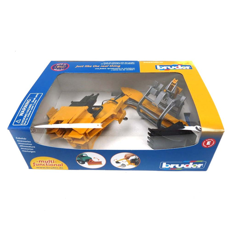 1/16 Rear Backhoe Attachment with Bucket and Grapple by Bruder