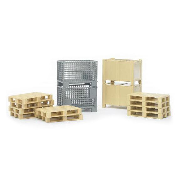 1/16 Bruder Logistics Set with 10 Pallets, 2 Mesh Crates and 2 Wooden Crates
