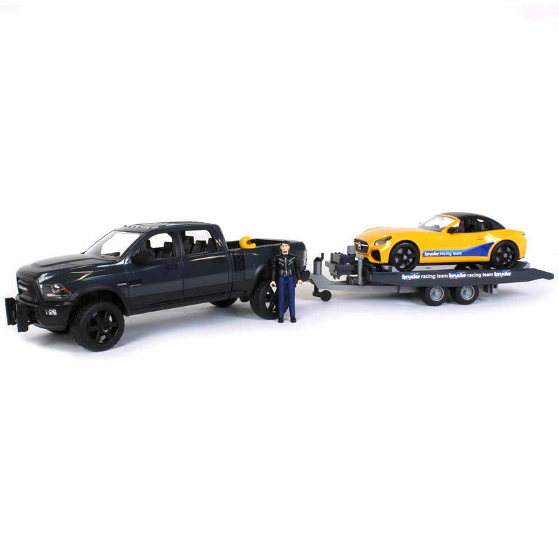 1/16 RAM 2500 Pickup with Yellow Racing Team  Roadster by Bruder