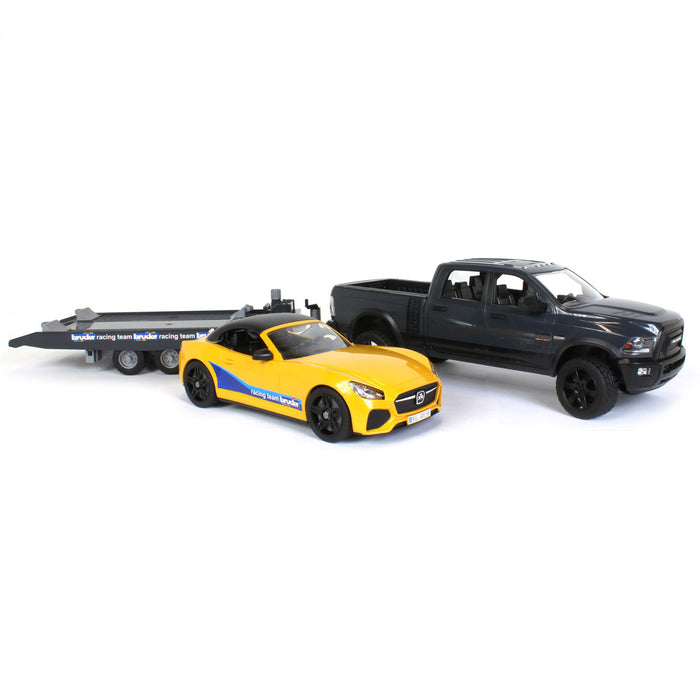 1/16 RAM 2500 Pickup with Yellow Racing Team  Roadster by Bruder