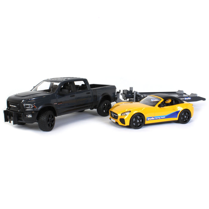 1/16 RAM 2500 Pickup with Yellow Racing Team  Roadster by Bruder