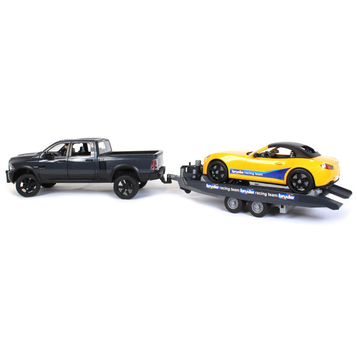 1/16 RAM 2500 Pickup with Yellow Racing Team  Roadster by Bruder