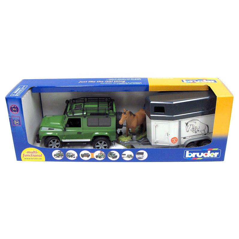 Land rover defender avec remorque, cat et figurine - bruder 02593 Land rover defender avec remorque, cat et figurine - bruder 02593