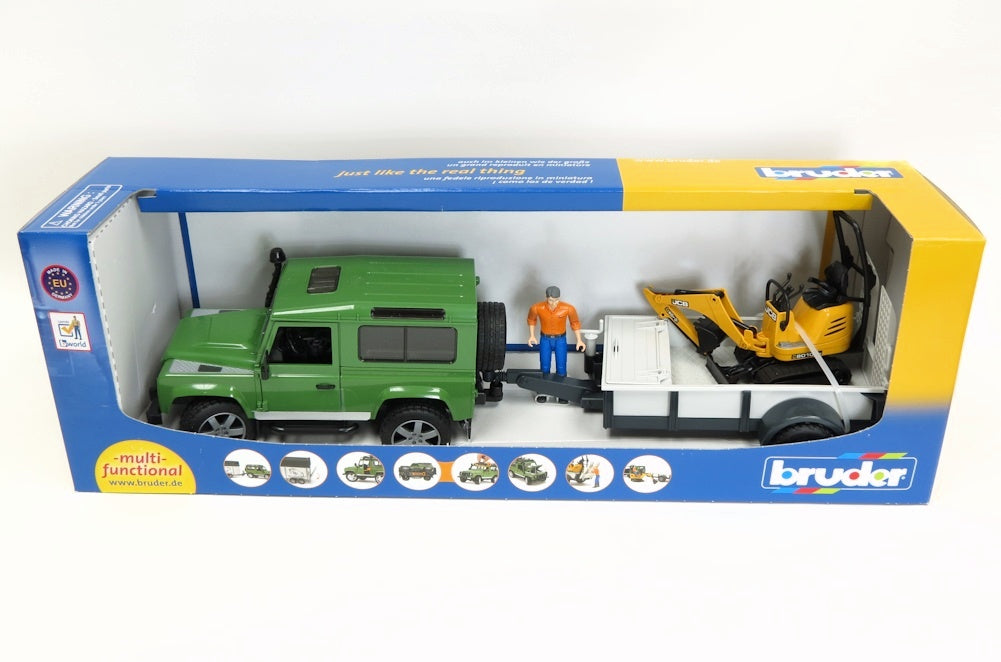 (B&D) 1/16 Land Rover Defender with Trailer, Mini Excavator, and Worker - Damaged Item