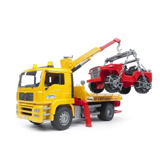 1/16 MAN Actros Tow Truck with Cross Country Vehicle by Bruder