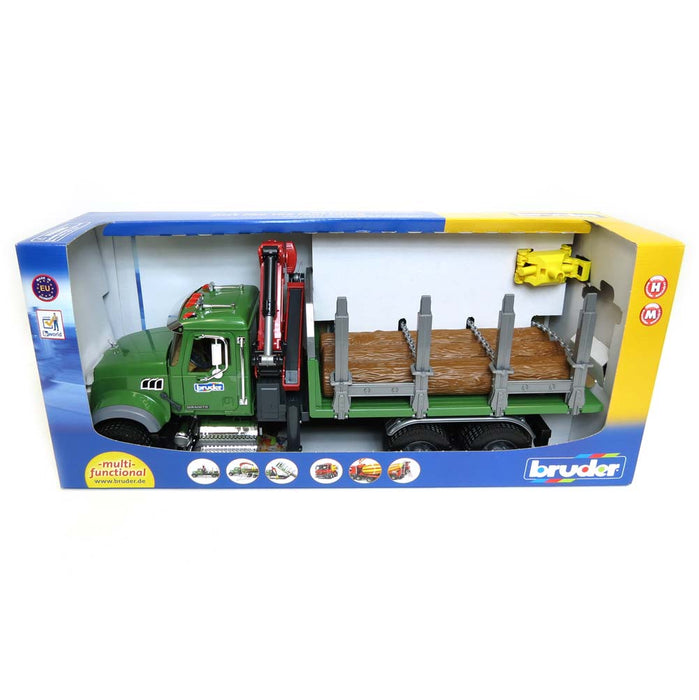 1/16 MACK Granite Log Truck with  Knuckleboom Grapple Crane and 3 Logs by Bruder