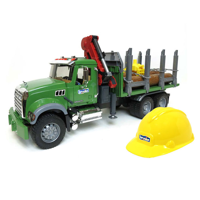 1/16th Mack Granite Log Truck with Knuckleboom Grapple Crane & Hard Hat by Bruder