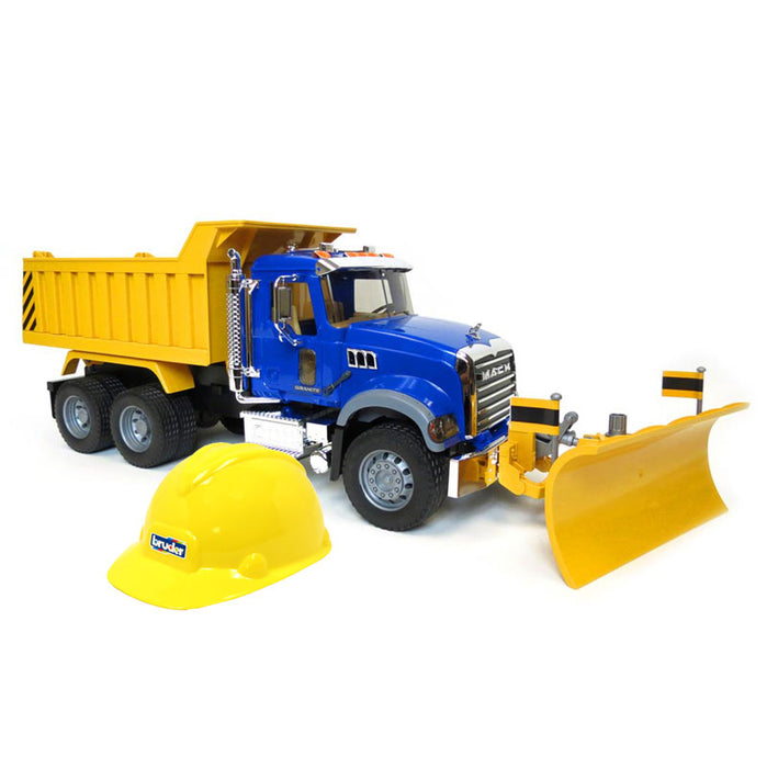 1/16th Mack Granite Dump Truck with Snow Plow and Flashing Lights & Hard Hat by Bruder
