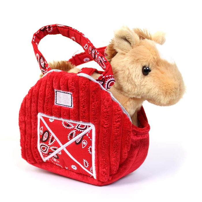 7" Red Barn Horse Pet Carrier Fancy Pals Purse Plush Animal By Aurora