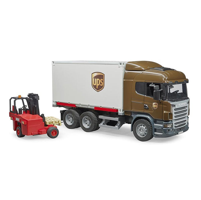 (B&D) 1/16 Scania R-Series UPS Truck with forklift by Bruder - Damaged Item