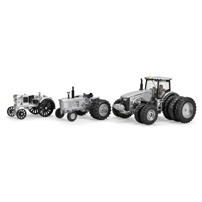 1/64 Limited Edition 100 Years Silver and Black John Deere 8400R, 4020, Waterloo Three Piece Set