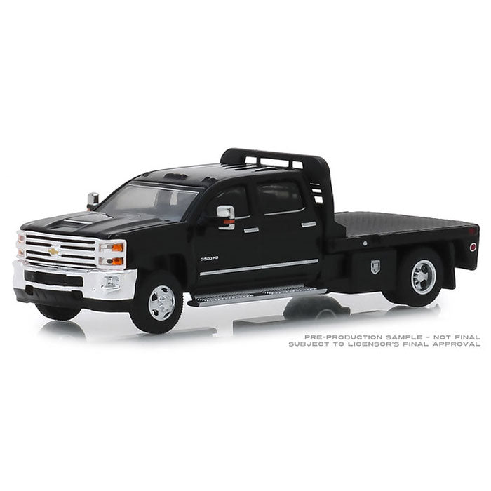 1/64 2018 Chevrolet Silverado 3500 Dually Flatbed, Black--Dually Drivers Series 1