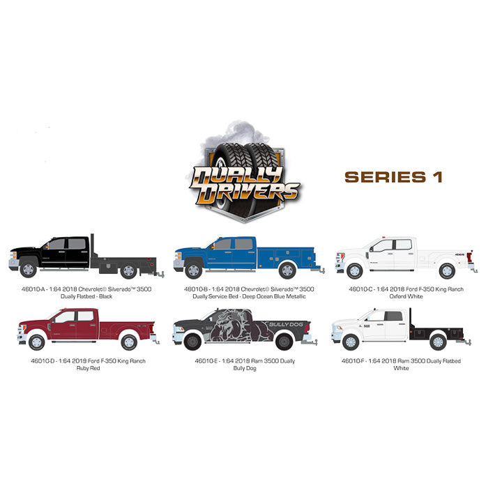 1/64 2018 Chevrolet Silverado 3500 Dually Flatbed, Black--Dually Drivers Series 1