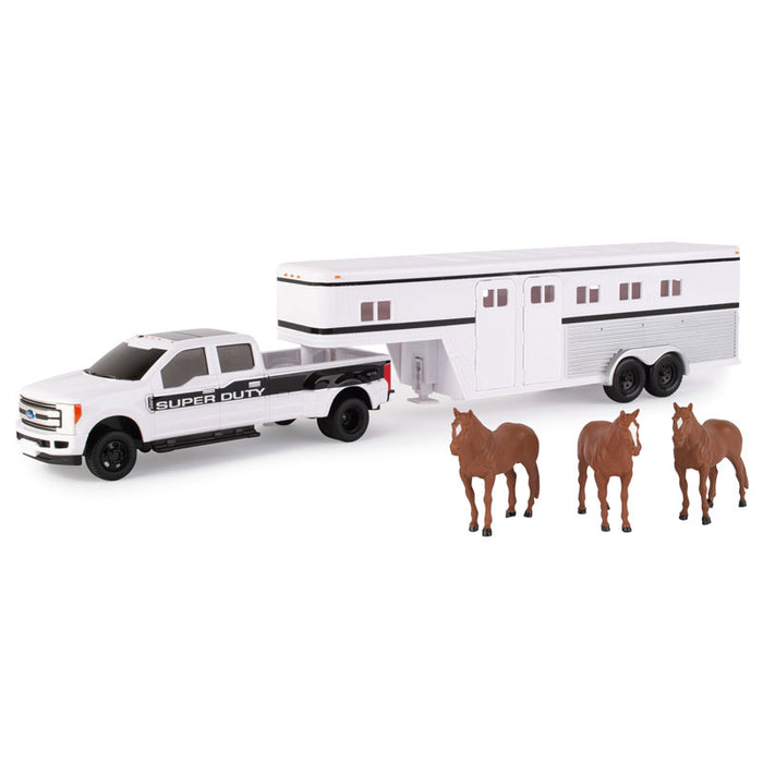 1/32 Ford F-350 Super Duty Pickup with Gooseneck Horse Trailer and Horses
