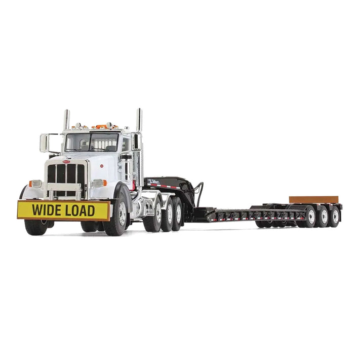 1/50 White Peterbilt 367 w/ Black Talbert 55SA Tri-Axle Lowboy Trailer