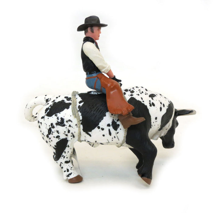 1/16 Little Buster Toys Black & White Bucking Bull w/ Rider