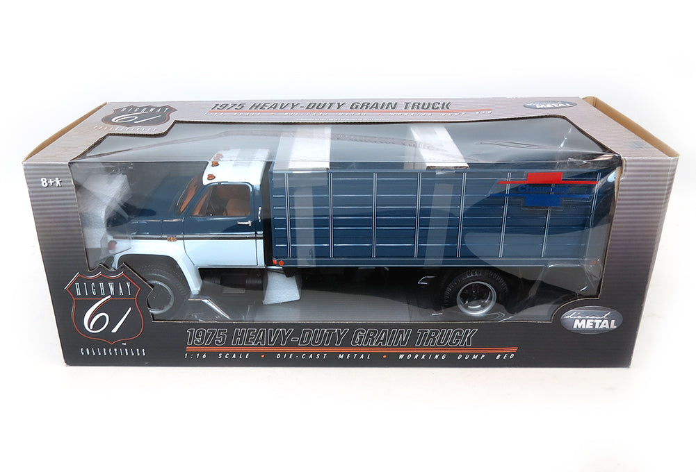 (B&D) 1/16 1975 Chevy C65 Grain Truck in Dark Blue/White - Displayed, Damaged Item
