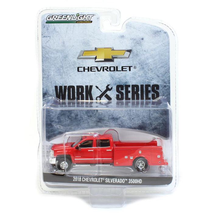 1/64 2018 Chevrolet Silverado 3500HD, Red Service Truck by Greenlight