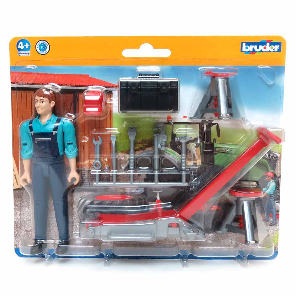 1/16 Bruder Shop Worker with Jack Stands, Jack & Toolbox — Outback