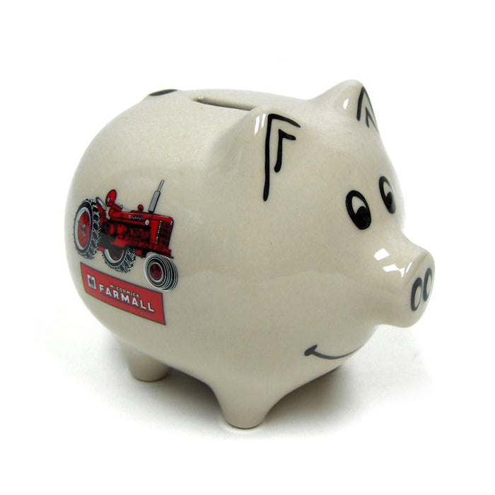 White Stoneware IH Farmall Pig Savings Bank