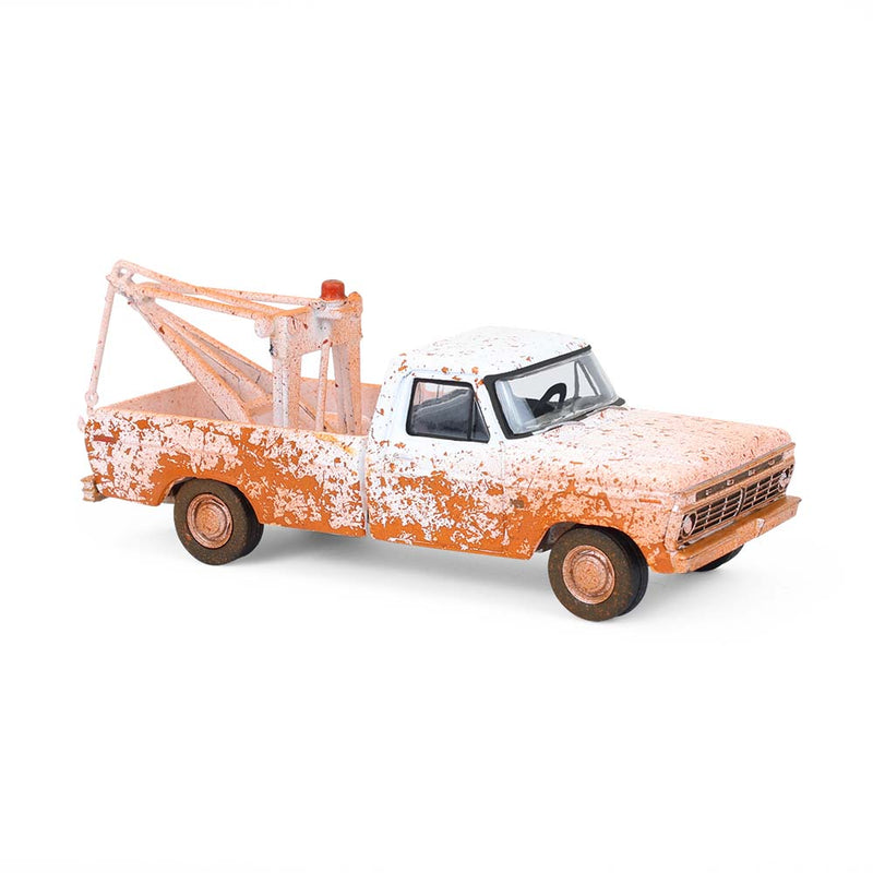 1/64 1973 Ford F-100 with Drop-In Tow Hook, Weathered White, Blue Collar Collection Series 14