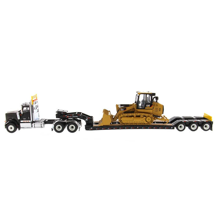 1/50 International HX520 Tandem Day Cab Tractor with XL 120 HDG Lowboy Trailer in Black & Cat 963K