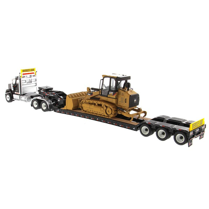 1/50 International HX520 Tandem Day Cab Tractor with XL 120 HDG Lowboy Trailer in Black & Cat 963K