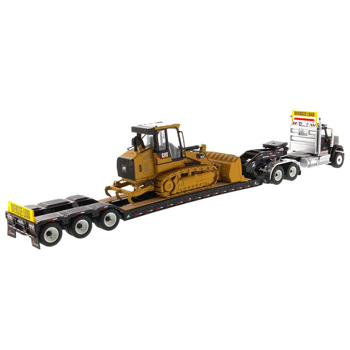 1/50 International HX520 Tandem Day Cab Tractor with XL 120 HDG Lowboy Trailer in Black & Cat 963K