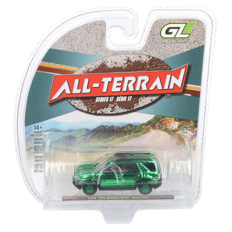 Green Chrome Chase Unit ~ 1/64 2022 Ford Bronco Sport Badlands, Black, All-Terrain Series 17 by GreenLight Collectibles