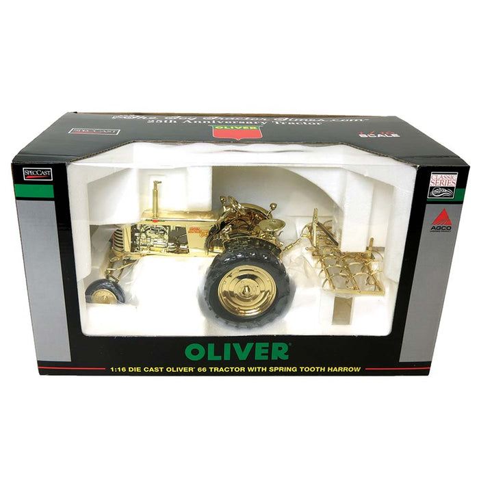 Gold Chrome ~ 1/16 Oliver 66 w/ 3000 Series Spring Tooth Harrow, The Toy Tractor Times 25th Anniversary