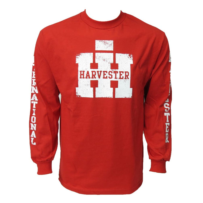 Men's Red College Distressed IH Logo Long Sleeve Tee Shirt