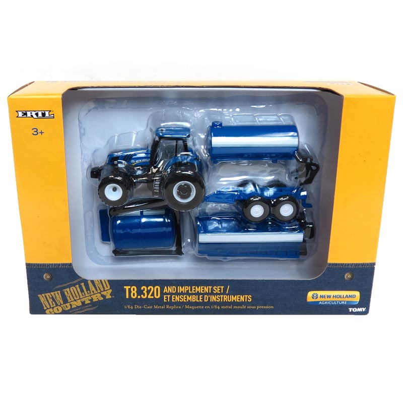 1/64 New Holland T8.320 and 3 Implements, 4 Piece Set