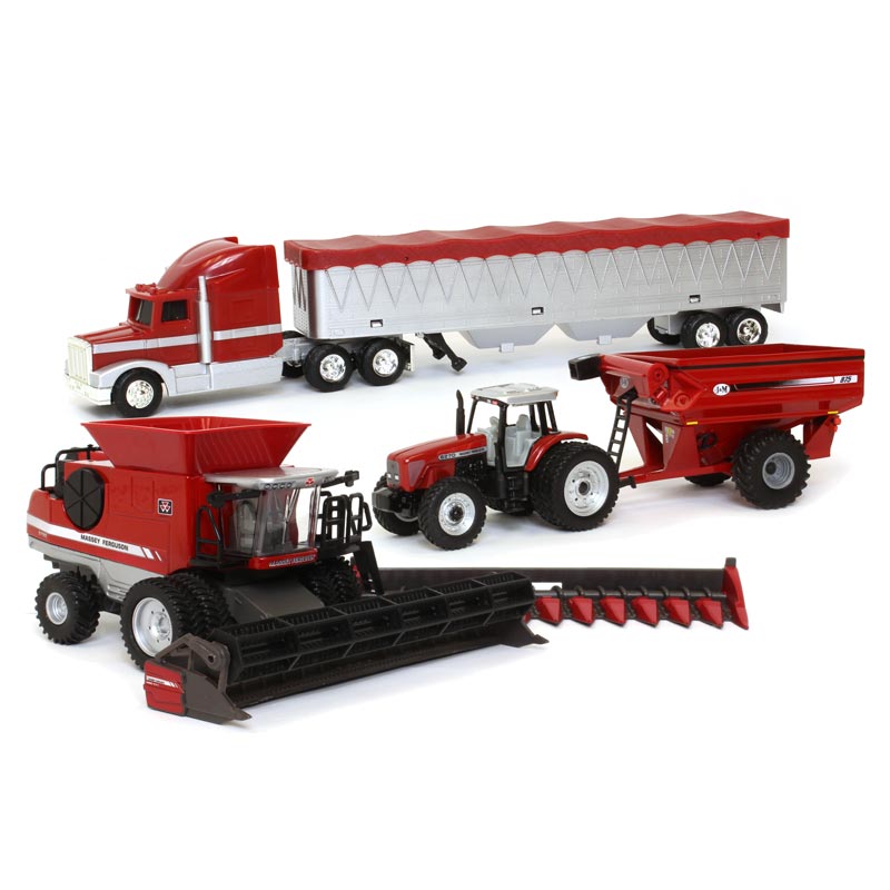 1/64 Massey Ferguson Harvesting Set with Combine, Tractor, Grain Cart & Semi Truck by ERTL