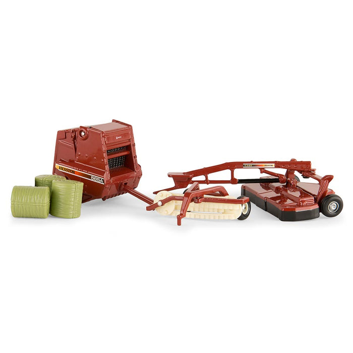 1/64 Hesston 3 Piece Haying Set w/ Baler, Hay Rake, Mower & Bales