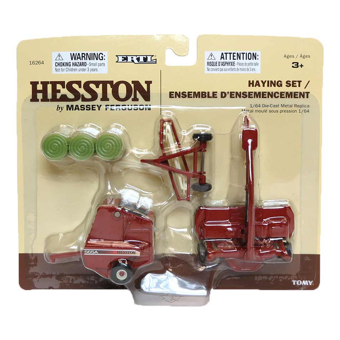 1/64 Hesston 3 Piece Haying Set w/ Baler, Hay Rake, Mower & Bales